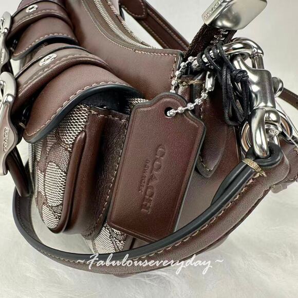 COACH Ashton Bag In Signature Jacquard Shoulder/Crossbody CBJ00 Silver/Oak/Maple - Picture 4 of 12